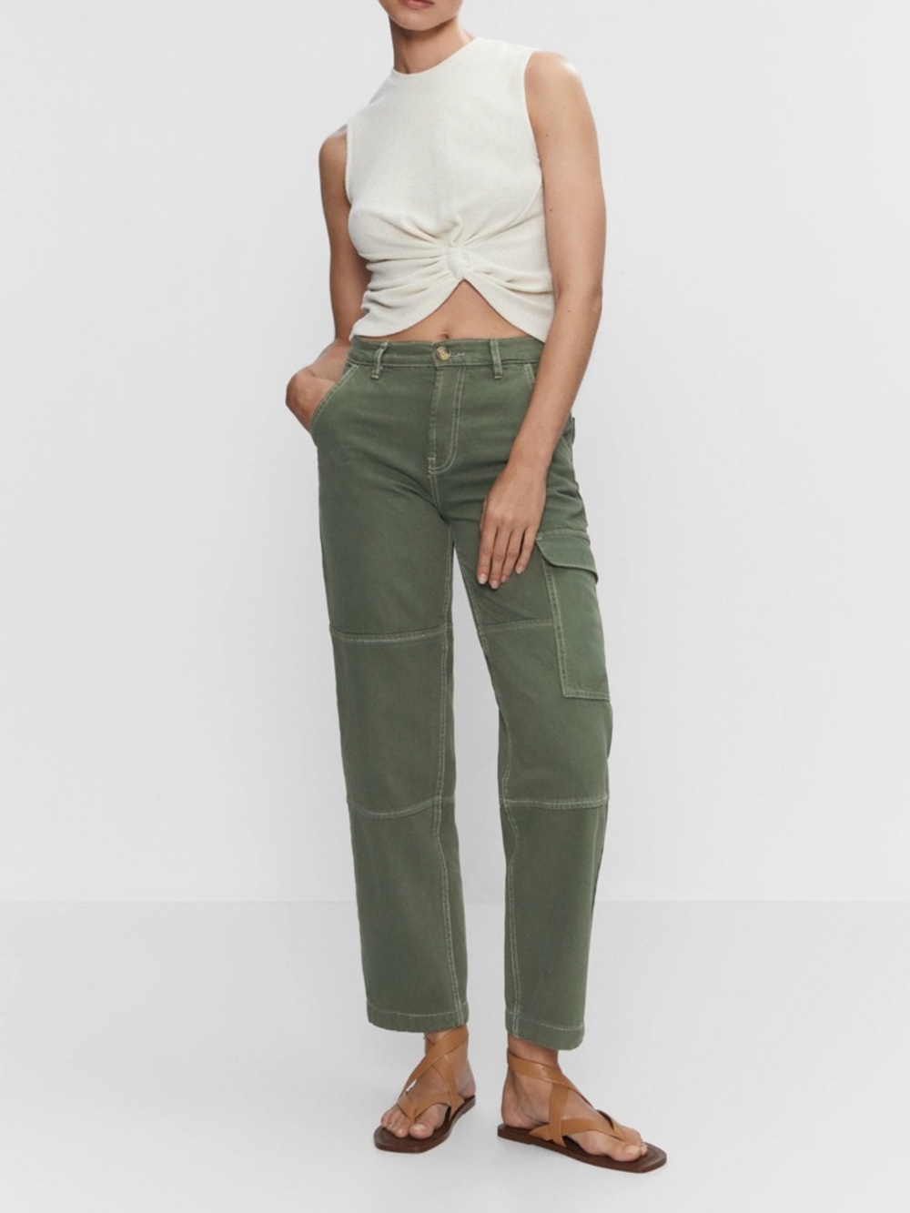 Mango Olive Straight-Leg Jeans